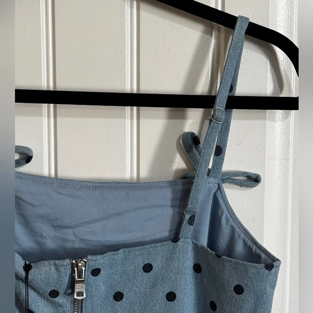 Avec Les Filles Polka Dot Denim Dress NWT Size Small - Picture 7 of 14